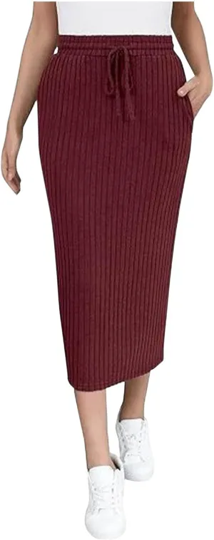 Women's Knitting Bodycon Midi Skirt Solid Color Sexy Fashion Business Split Skirts Casual Knee Length Pencil Skirt