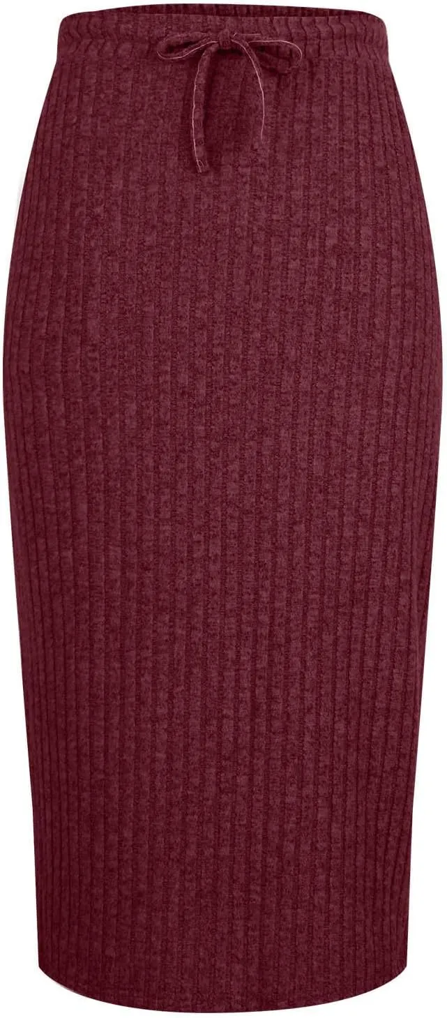 Women's Knitting Bodycon Midi Skirt Solid Color Sexy Fashion Business Split Skirts Casual Knee Length Pencil Skirt