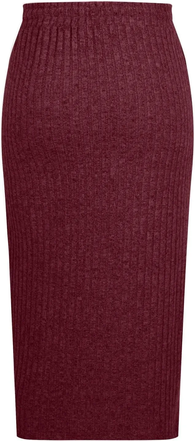 Women's Knitting Bodycon Midi Skirt Solid Color Sexy Fashion Business Split Skirts Casual Knee Length Pencil Skirt