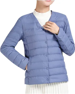 Women's Lightweight Down Jacket Plus Size Winter Warm Cotton Jackets Button V-Neck Long Sleeves Cotton Parkas Coat
