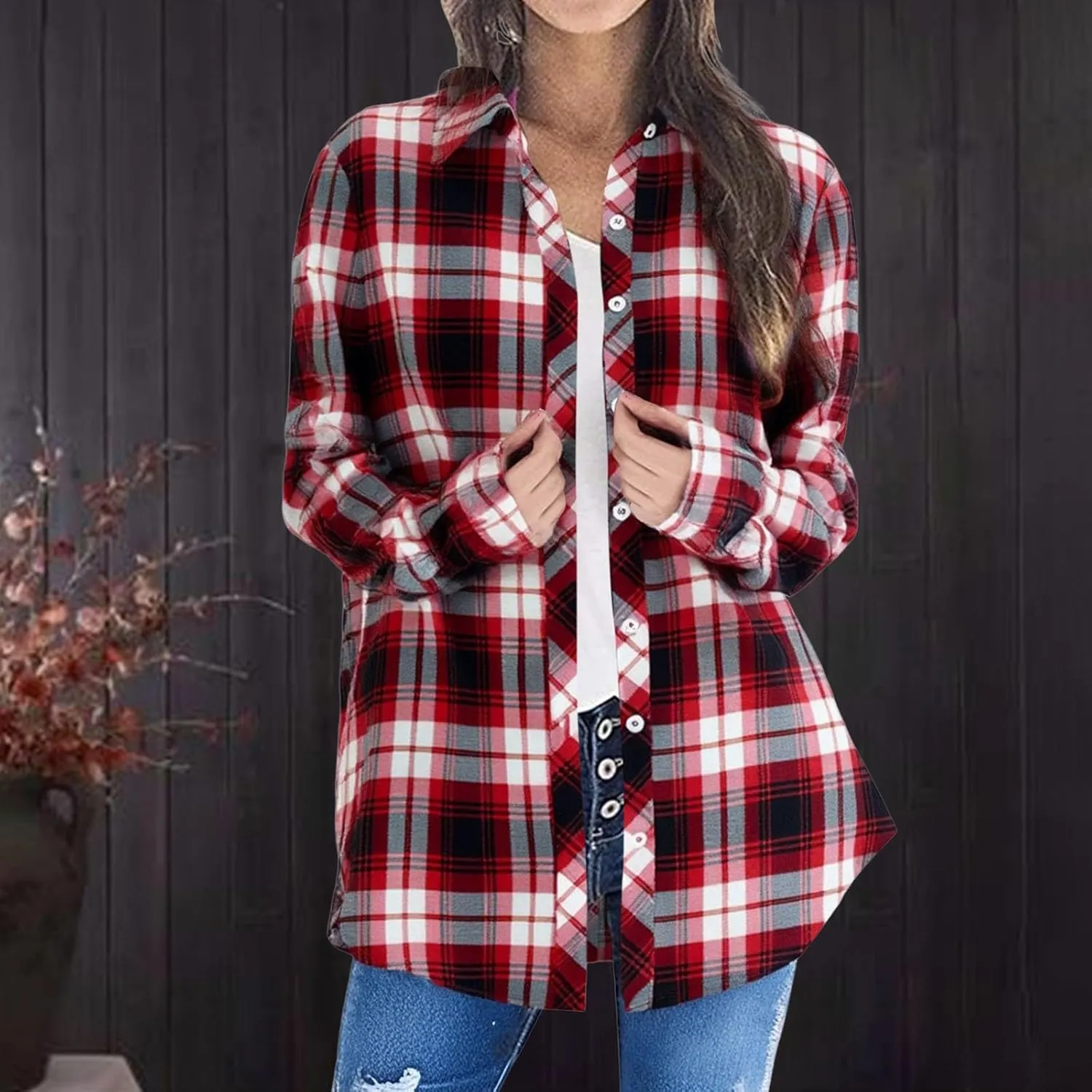 Womens Lightweight Long Sleeve Cardigans with Pockets Casual Soft Open Front Plaid Shirt Fall Long Cardigan Duster