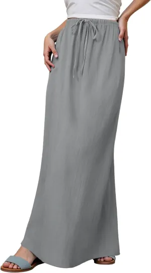 Women's Linen Maxi Skirts Elastic Waisted Baggy High Waisted Casual Skirt Drawstring Lightweight Comfortable Skorts