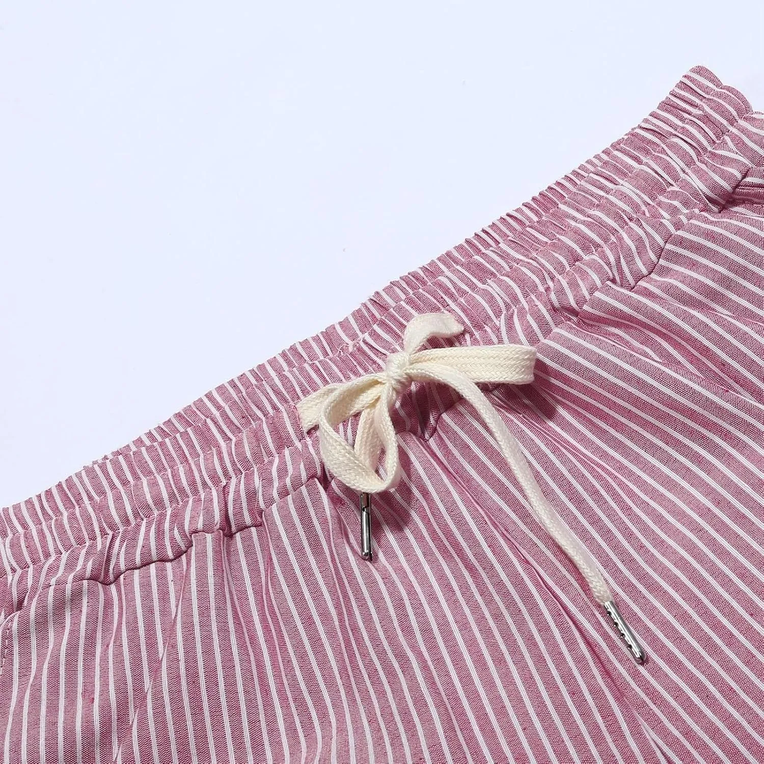 Womens Linen Pants Petite Length High Waisted Drawstring Summer Casual Beach Vacation Capri Pants with Pockets