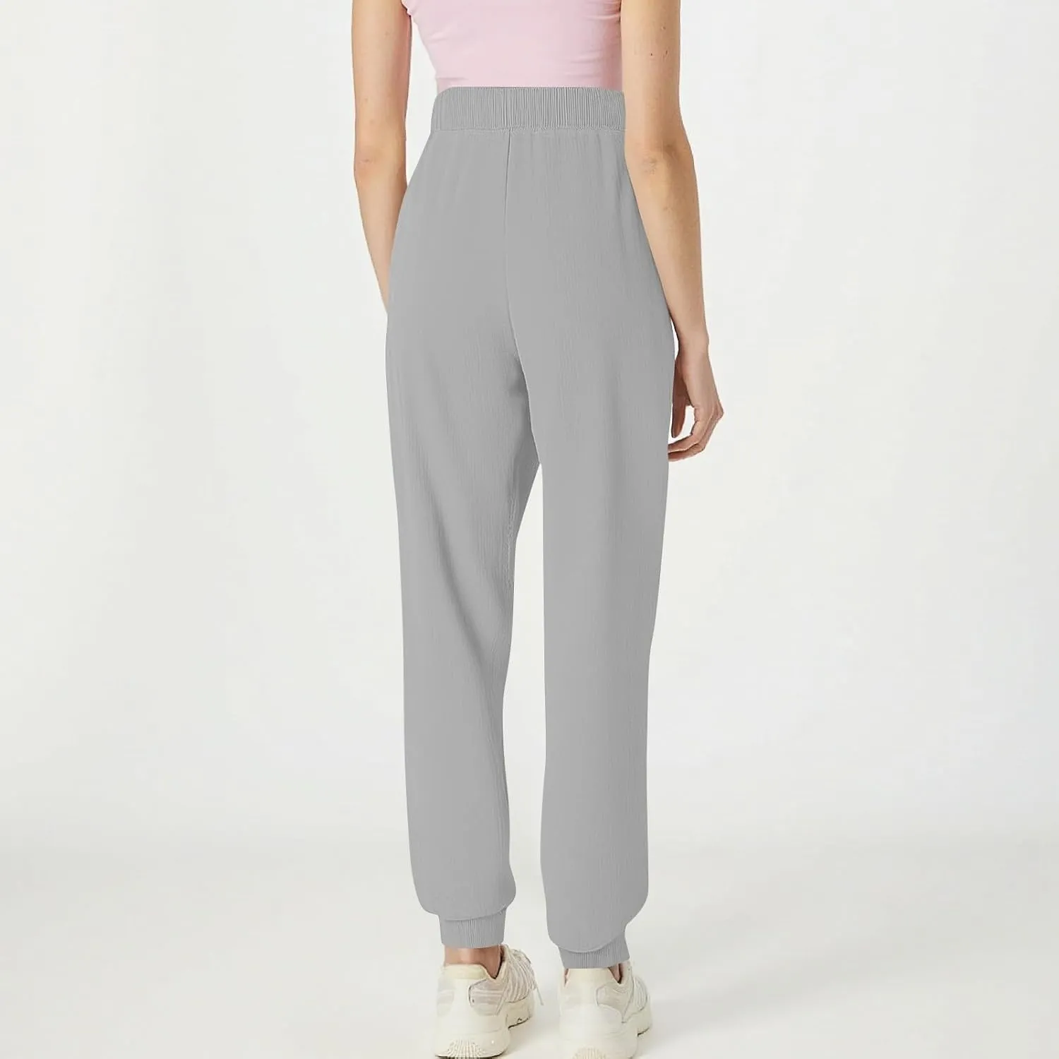 Womens Linen Pants Summer High Waist Cinch Bottoms Tapered Jogger Pants Baggy Comfy Outdoor Workout Trousers Pockets