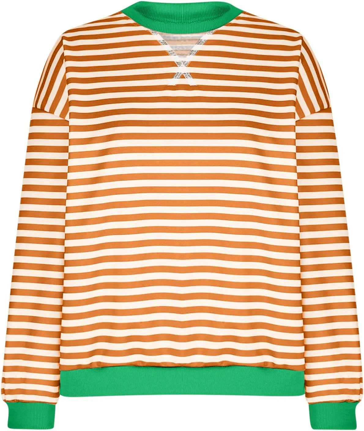 Womens Long Sleeve Tops 2024 Striped Shirt Drop Shoulder Round Neck Tops Loose Fit Casual Shirts Soft Comfortable Tops