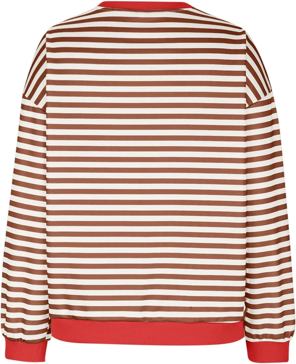 Womens Long Sleeve Tops 2024 Striped Shirt Drop Shoulder Round Neck Tops Loose Fit Casual Shirts Soft Comfortable Tops