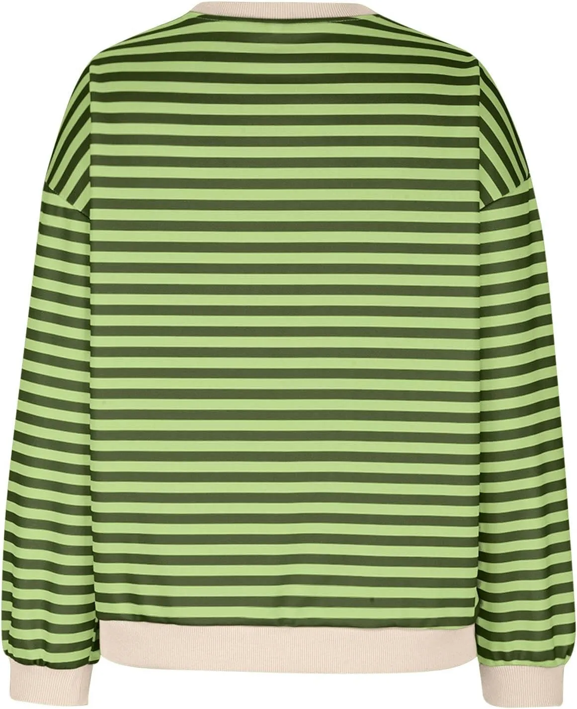 Womens Long Sleeve Tops 2024 Striped Shirt Drop Shoulder Round Neck Tops Loose Fit Casual Shirts Soft Comfortable Tops