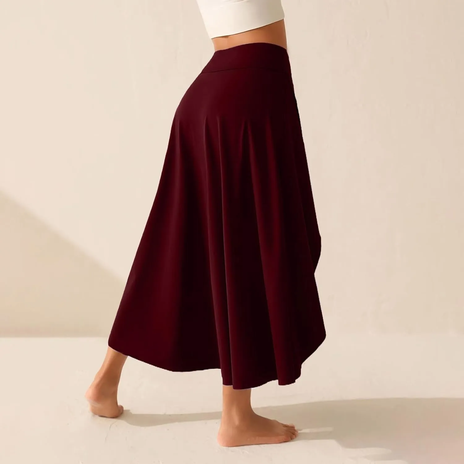 Womens Maxi Skirts Flowy Plus Size High Waist Wrap Athletic Skirt with Slit Asymmetrical Ruffle High Low with Shorts