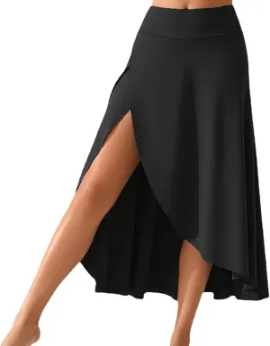 Womens Maxi Skirts Flowy Plus Size High Waist Wrap Athletic Skirt with Slit Asymmetrical Ruffle High Low with Shorts