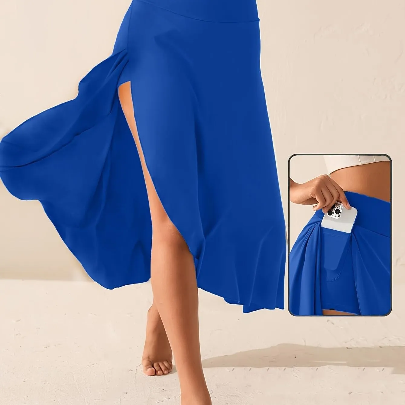 Womens Maxi Skirts Flowy Plus Size High Waist Wrap Athletic Skirt with Slit Asymmetrical Ruffle High Low with Shorts
