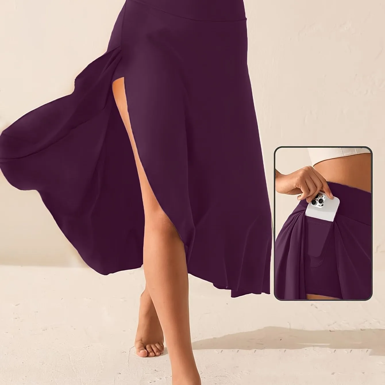 Womens Maxi Skirts Flowy Plus Size High Waist Wrap Athletic Skirt with Slit Asymmetrical Ruffle High Low with Shorts