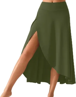 Womens Maxi Skirts Flowy Plus Size High Waist Wrap Athletic Skirt with Slit Asymmetrical Ruffle High Low with Shorts