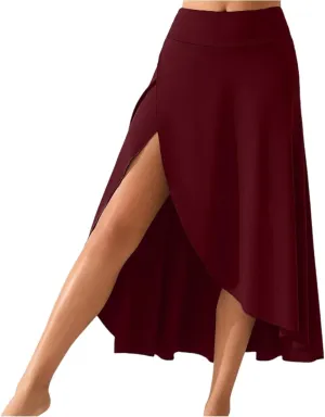 Womens Maxi Skirts Flowy Plus Size High Waist Wrap Athletic Skirt with Slit Asymmetrical Ruffle High Low with Shorts