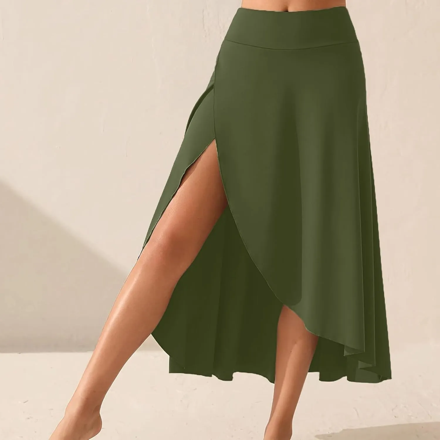 Womens Maxi Skirts Flowy Plus Size High Waist Wrap Athletic Skirt with Slit Asymmetrical Ruffle High Low with Shorts