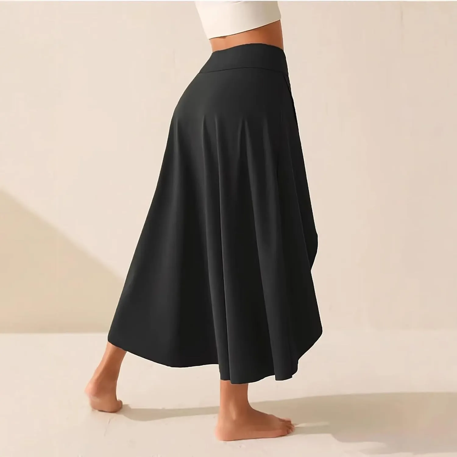 Womens Maxi Skirts Flowy Plus Size High Waist Wrap Athletic Skirt with Slit Asymmetrical Ruffle High Low with Shorts
