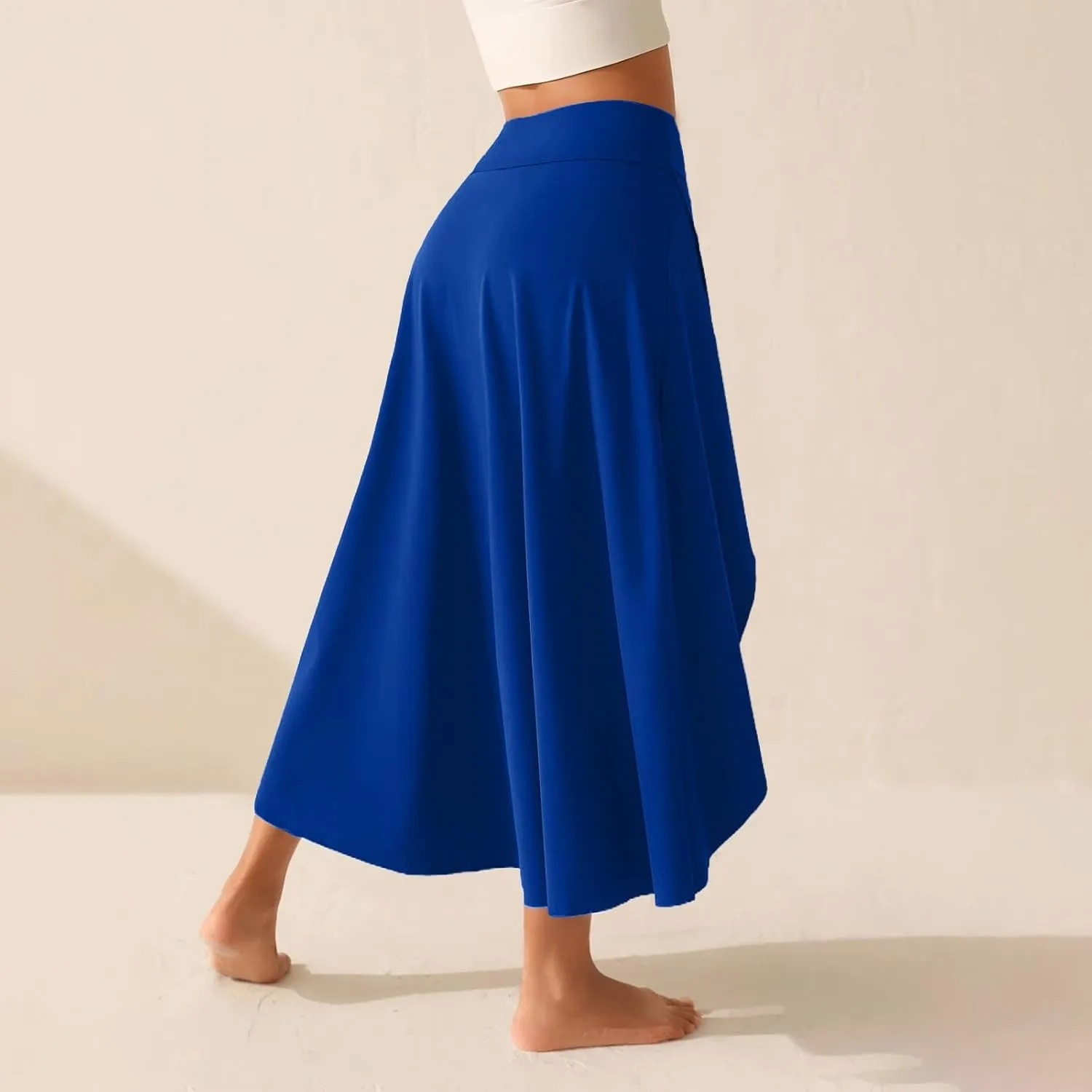 Womens Maxi Skirts Flowy Plus Size High Waist Wrap Athletic Skirt with Slit Asymmetrical Ruffle High Low with Shorts