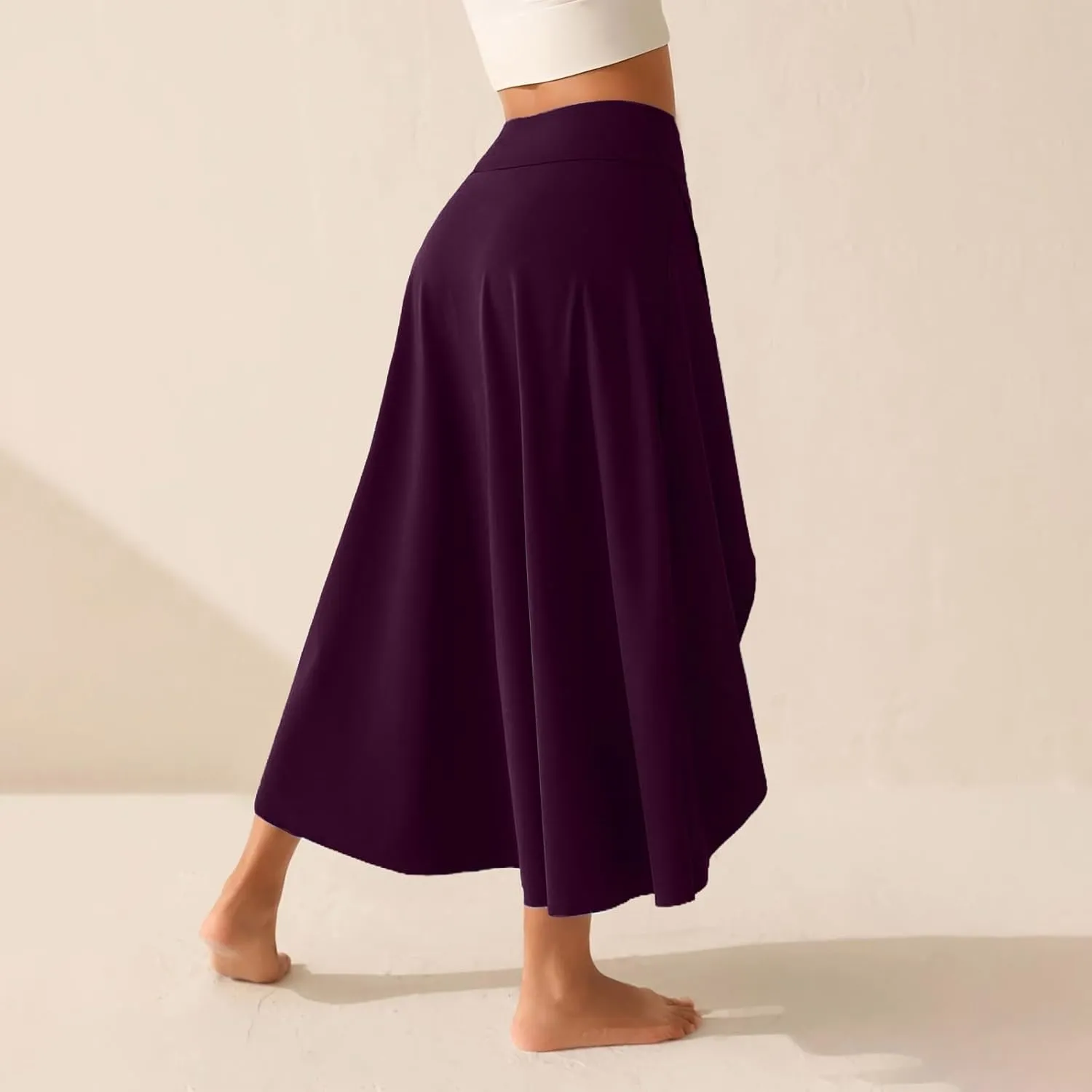 Womens Maxi Skirts Flowy Plus Size High Waist Wrap Athletic Skirt with Slit Asymmetrical Ruffle High Low with Shorts