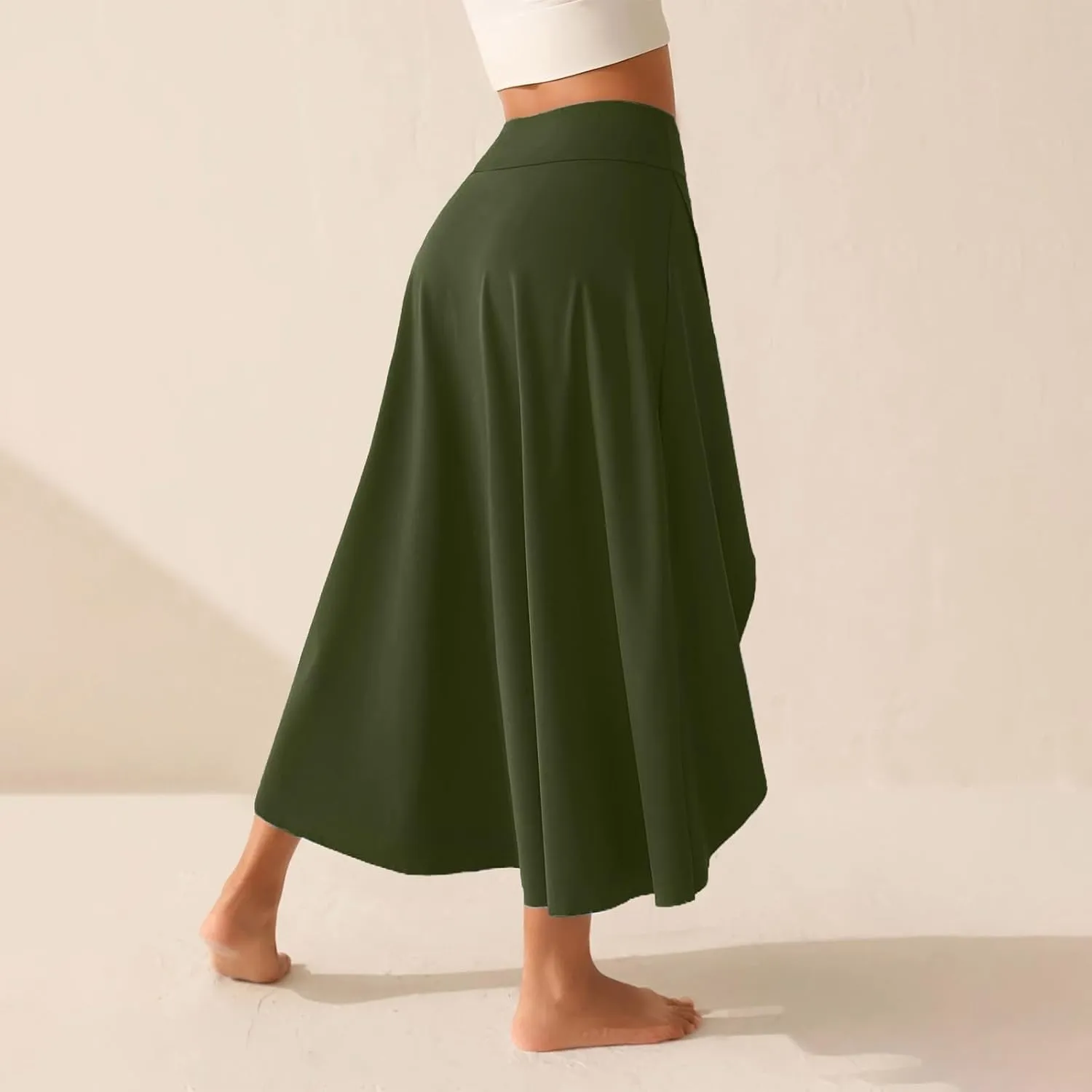 Womens Maxi Skirts Flowy Plus Size High Waist Wrap Athletic Skirt with Slit Asymmetrical Ruffle High Low with Shorts