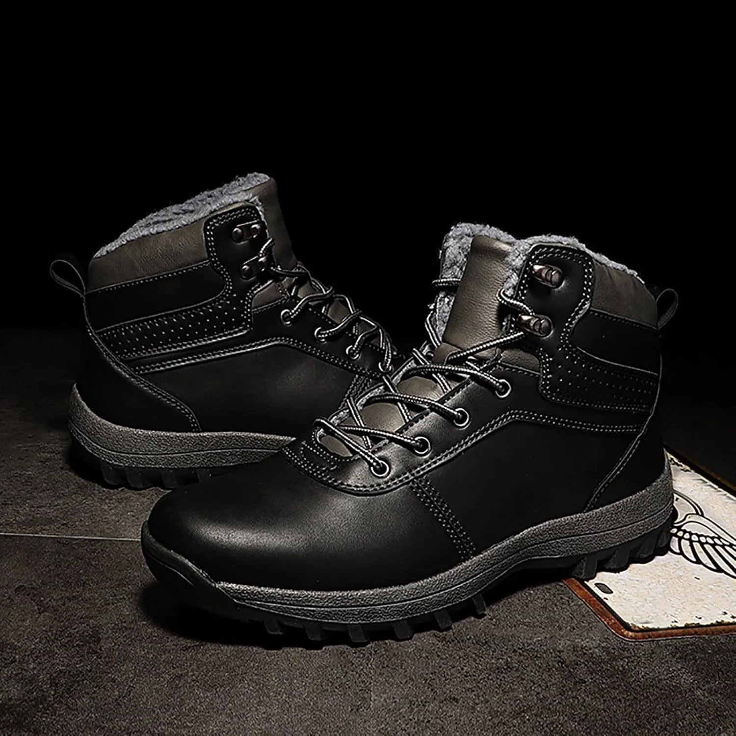 Womens Mens Hiking Boots, Waterproof Snow Boots Work Insulated Fur Boots Winter Work Boots for Men Womens Work Boots