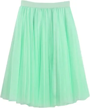 Womens Midi Skirts Summer Women's A Line Pleated Skirt Mid Long Skirt Ruffle Mesh Vintage Chiffon Midi Skirt for