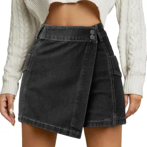 Womens Mini Skirts 2024 Summer Women's Casual High Waisted A Line Skirt Button Mini Denim Skirt Casual Skirts for
