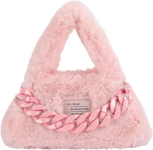 Women's New Small Size Plush Bag Acrylic Chain Fashion One Shoulder Handbag Leather Shoulder Bag (One Size)