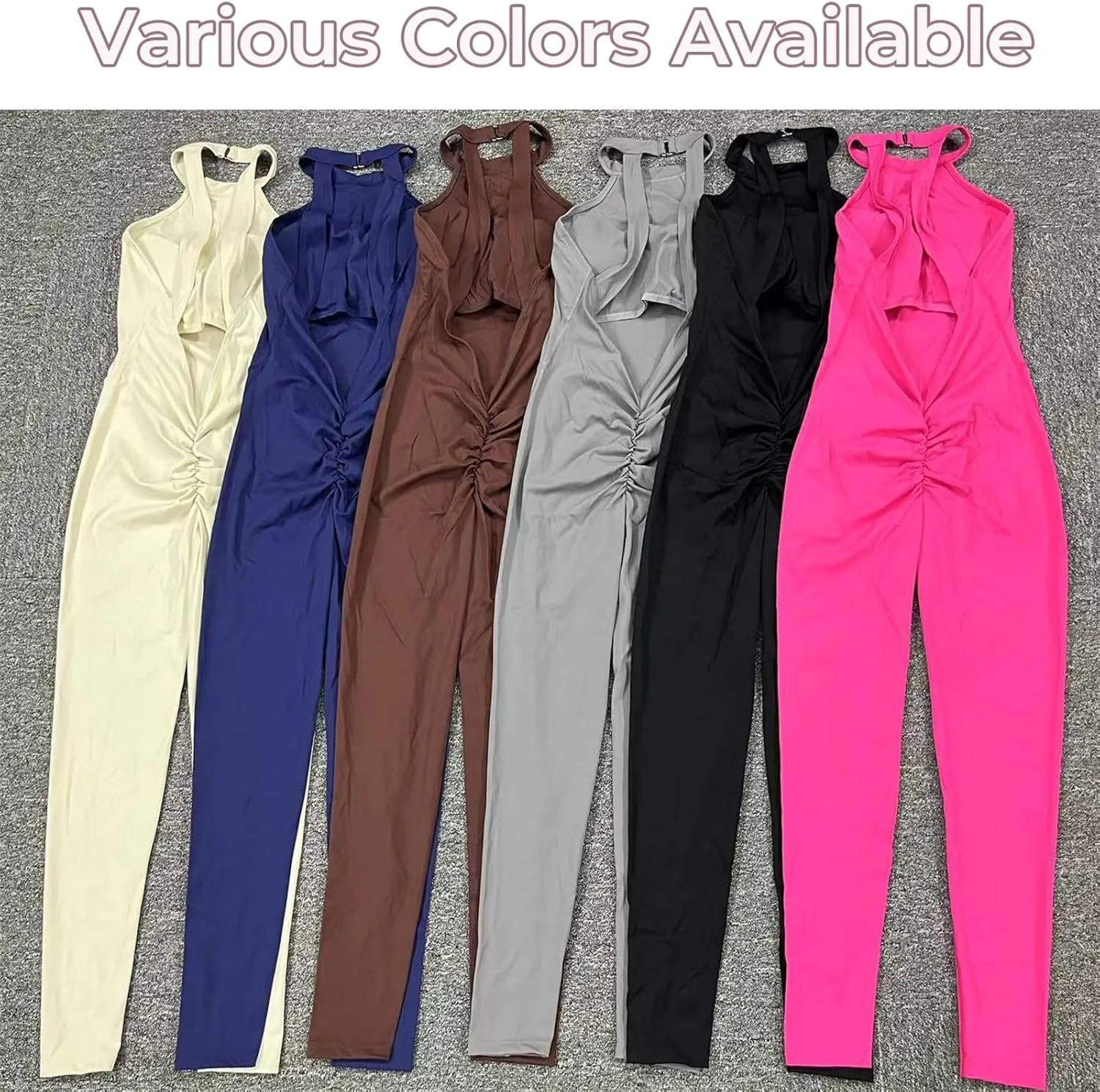 Women's One Piece Halter Workout Jumpsuits Scrunch Butt V Back Gym Yoga Romper Tummy Control Backless Sport Jumpsuits