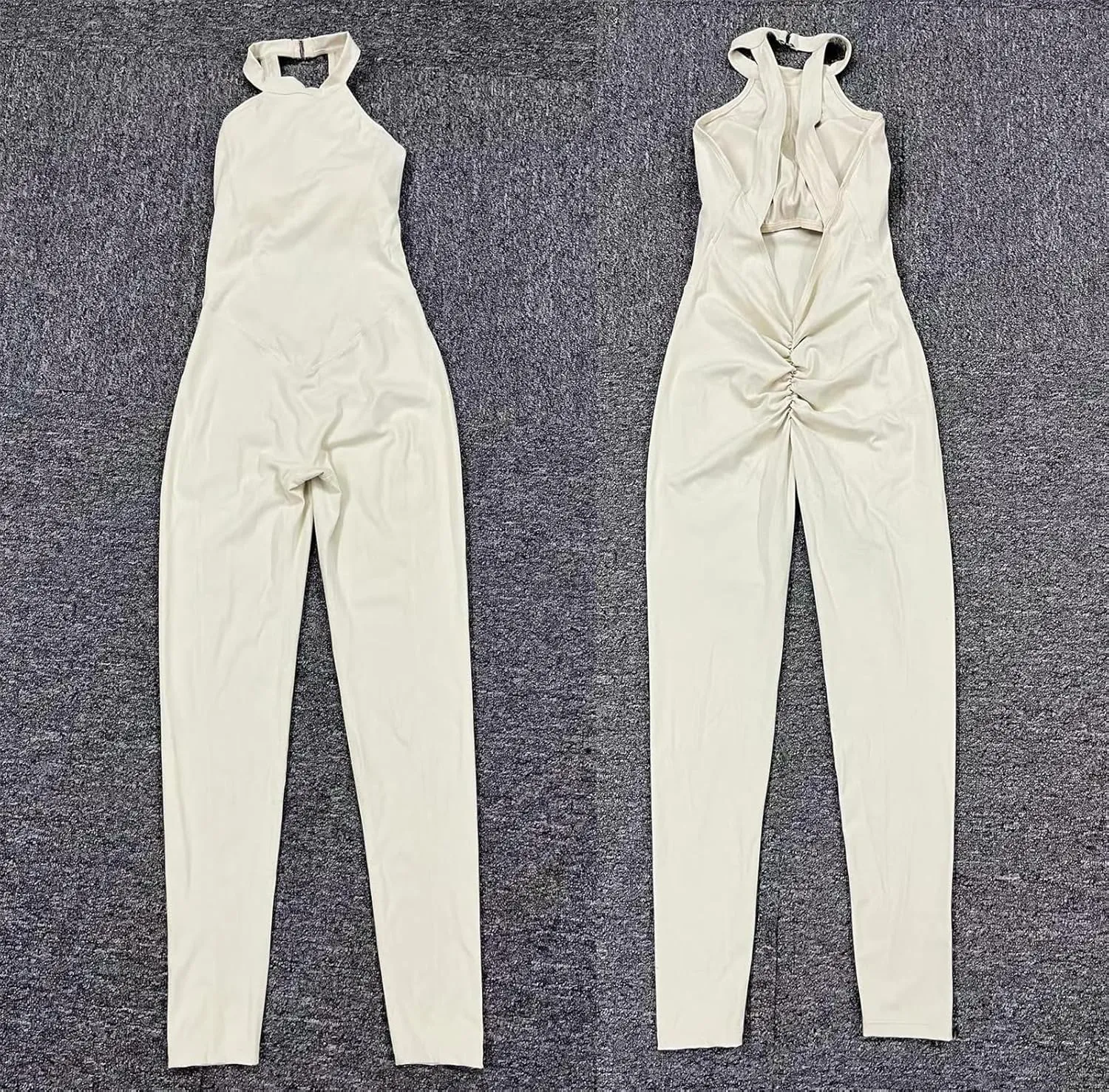 Women's One Piece Halter Workout Jumpsuits Scrunch Butt V Back Gym Yoga Romper Tummy Control Backless Sport Jumpsuits