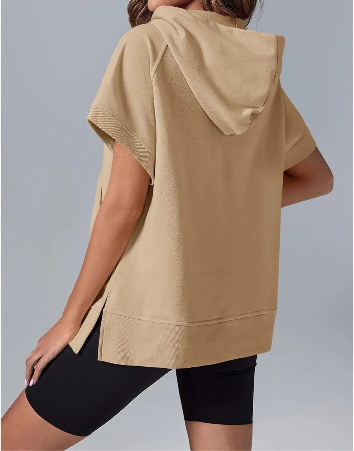 Womens Oversized Half Zip Hoodies Short Sleeve Casual Sweatshirts Summer Pullover Tops with Pockets Loose 2025 Clothes