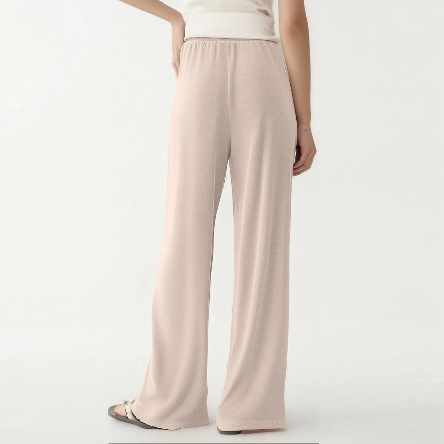 Women's Pants Casual Long Wide Leg High Waisted Trousers Loose Fit Drawstring Pleated Pull On Vacation Trousers