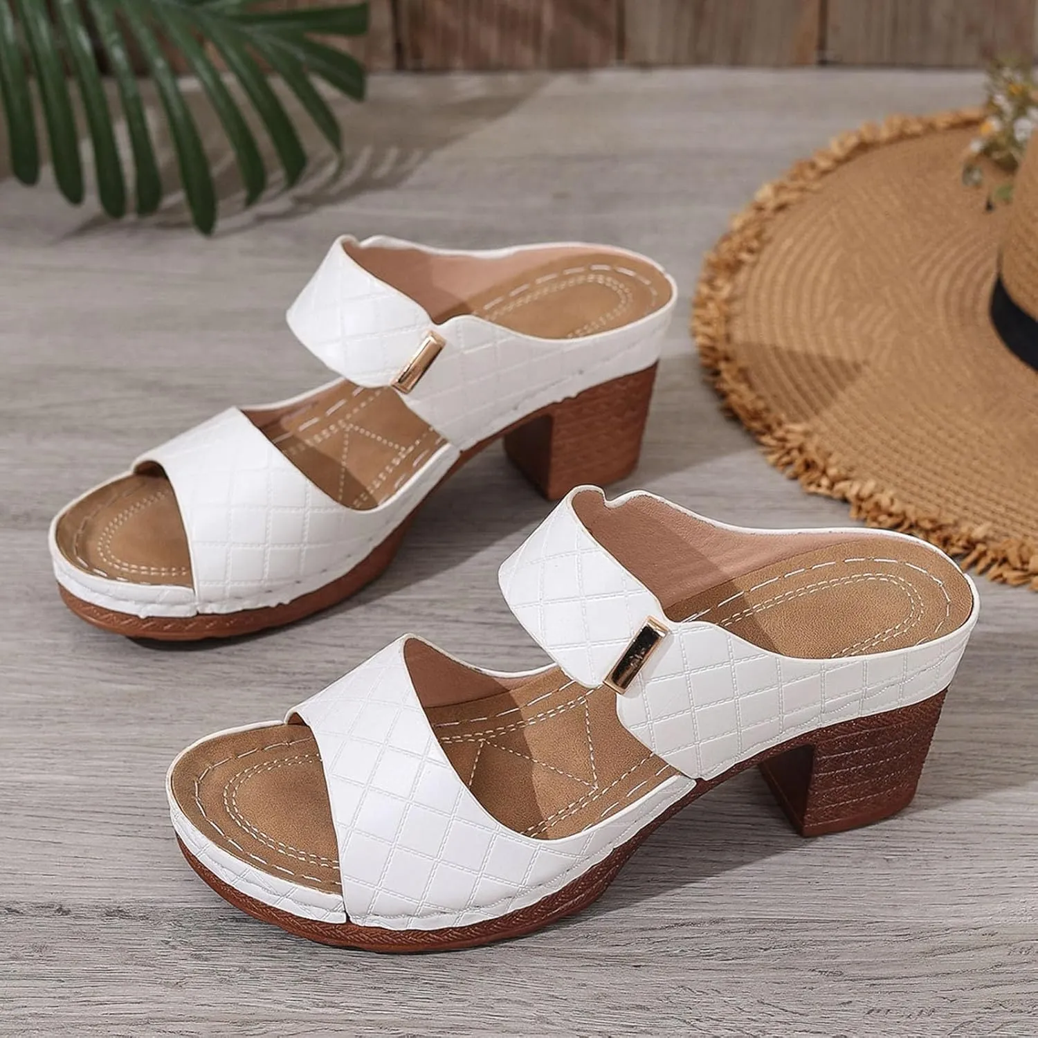 Womens Platform Heels Sandals Open Toe Slip On Chunky Heel Block Wedges High Heels Sandals Summer Dressy Pumps Shoes