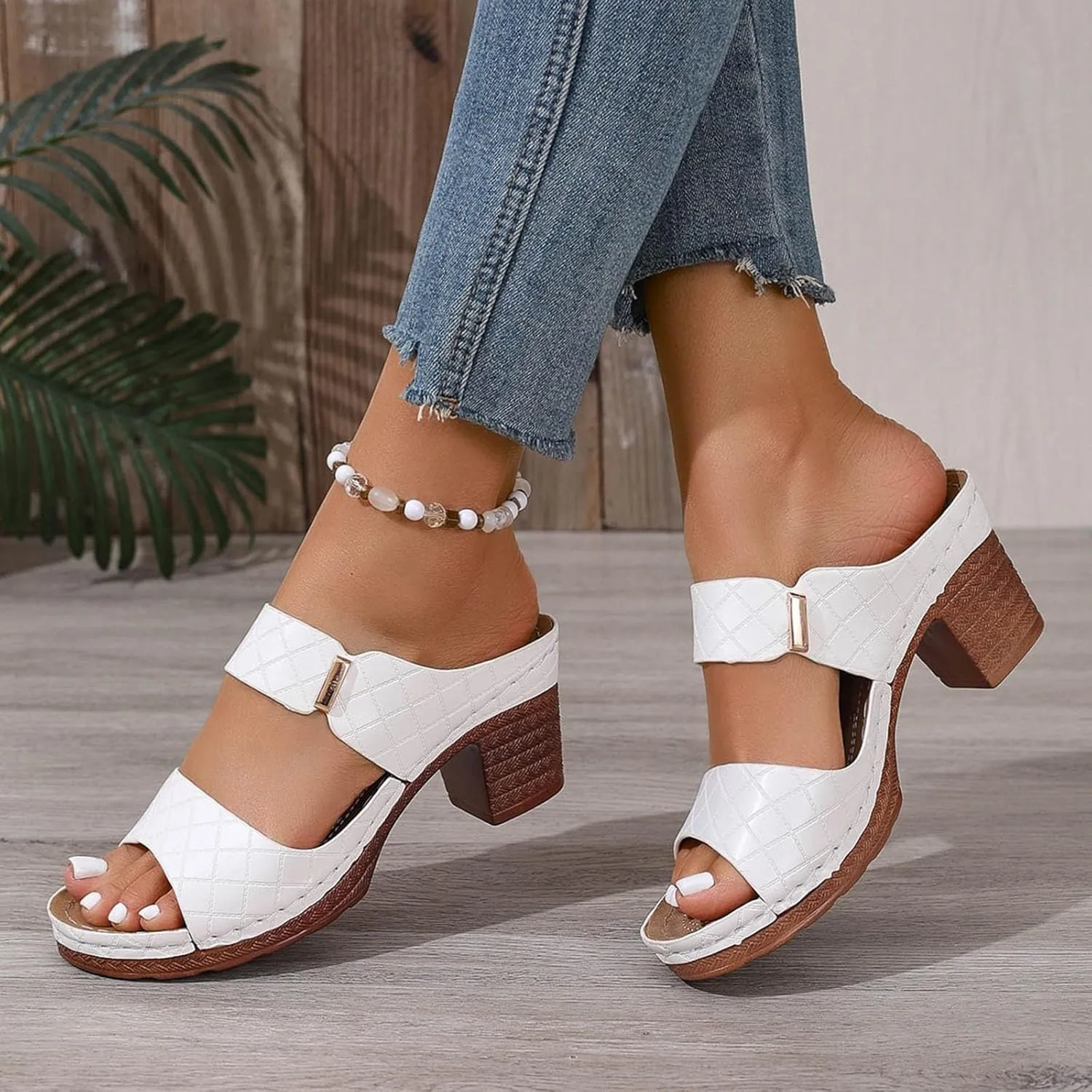 Womens Platform Heels Sandals Open Toe Slip On Chunky Heel Block Wedges High Heels Sandals Summer Dressy Pumps Shoes
