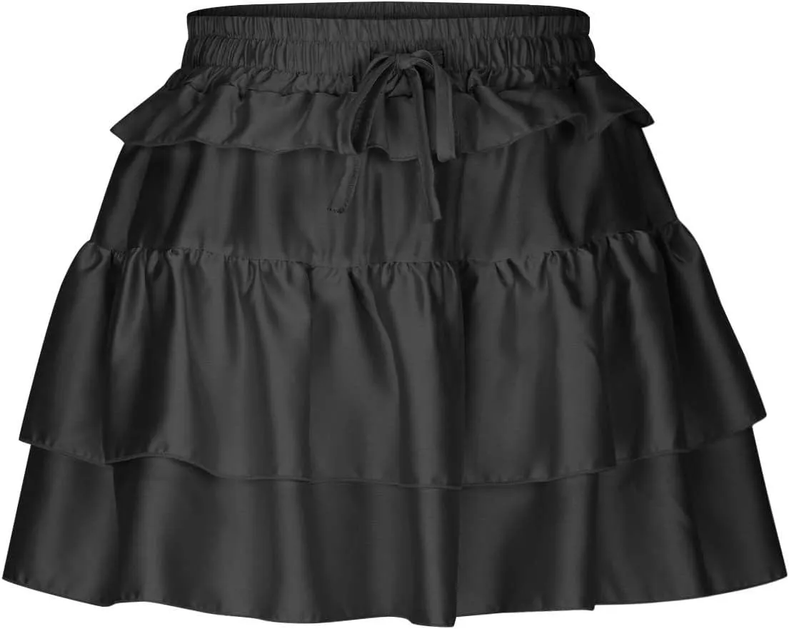 Women's Pleated Mini Skirt Layered Cake Short Skirts Fashion Travel Skirts Solid Comfy Skirts Sexy Lace Skirts