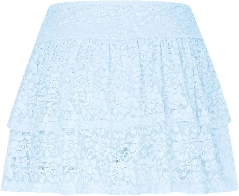 Women's Pleated Mini Skirt Layered Cake Short Skirts Fashion Travel Skirts Solid Comfy Skirts Sexy Lace Skirts