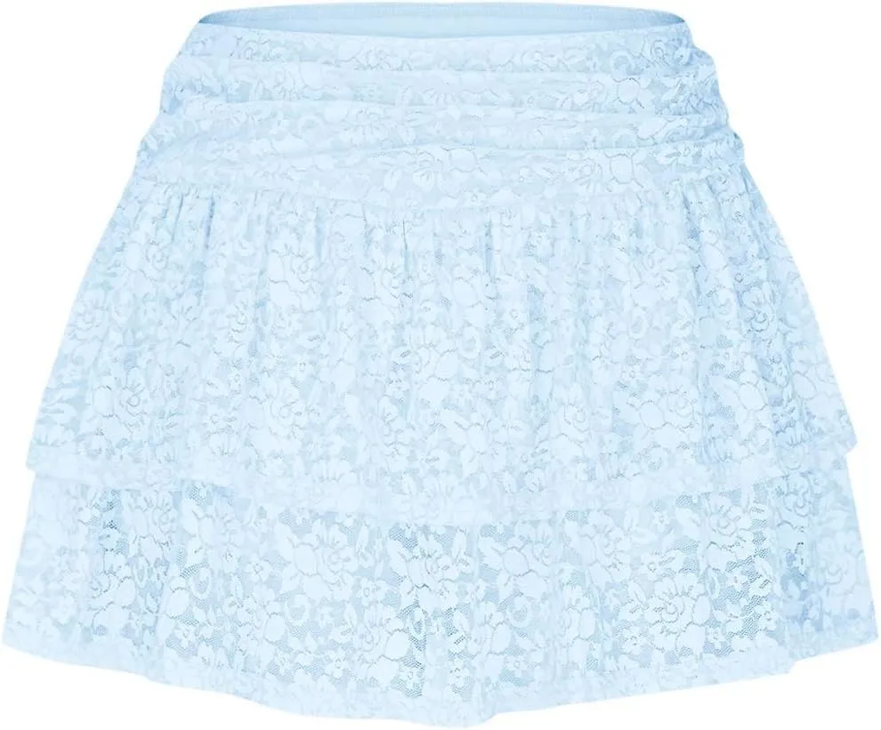 Women's Pleated Mini Skirt Layered Cake Short Skirts Fashion Travel Skirts Solid Comfy Skirts Sexy Lace Skirts