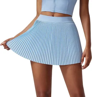 Women's Pleated Tennis Mini Skirt with Pockets High Waisted Elastic Casual Skorts Athletic Stretchy A-line Skirt Inner Shorts