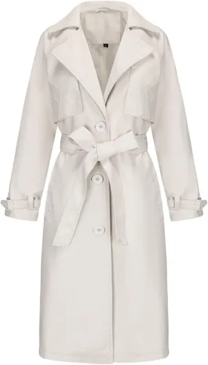 Womens PU Faux Leather Jacket Casual Lapel Long Suit Trench Coat Outerwear Leather Mid Long Jacket Coat with Pockets