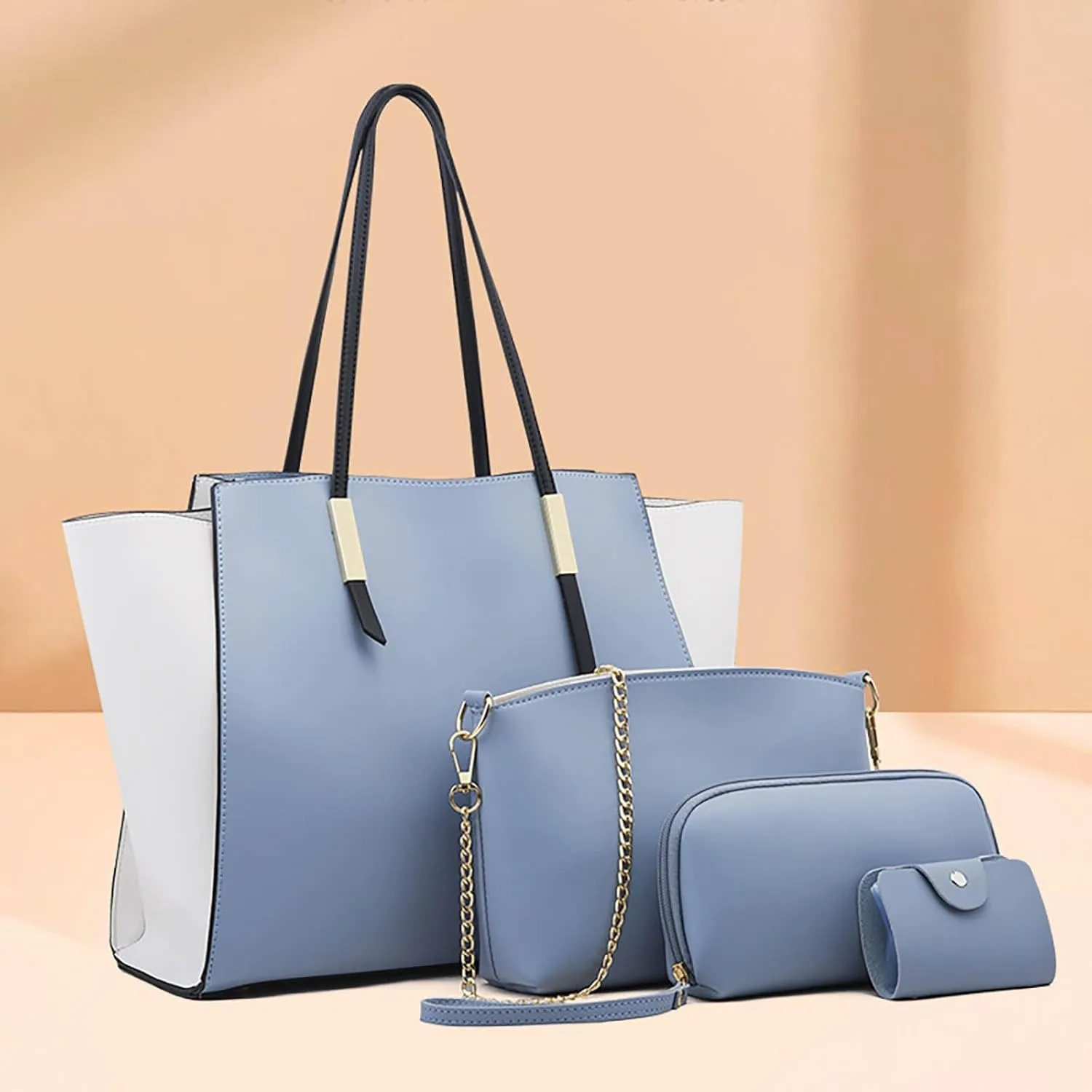 Women's Purses And Handbags Large Capacity Shoulder Bag Fashion Tote Handbag Soft Faux Pu Leather Wallet 4Pcs