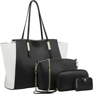 Women's Purses And Handbags Large Capacity Shoulder Bag Fashion Tote Handbag Soft Faux Pu Leather Wallet 4Pcs