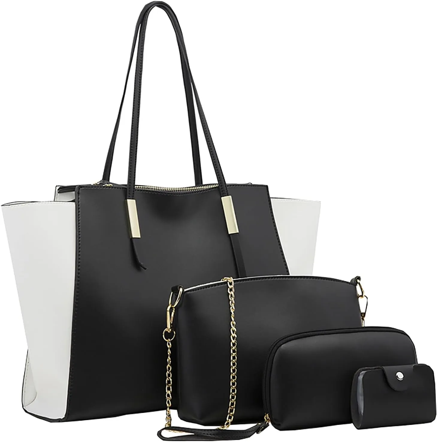 Women's Purses And Handbags Large Capacity Shoulder Bag Fashion Tote Handbag Soft Faux Pu Leather Wallet 4Pcs