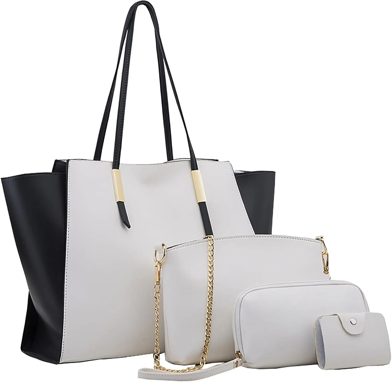 Women's Purses And Handbags Large Capacity Shoulder Bag Fashion Tote Handbag Soft Faux Pu Leather Wallet 4Pcs