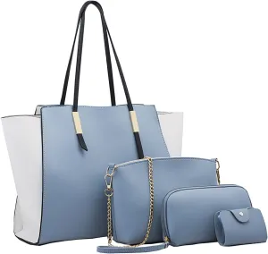 Women's Purses And Handbags Large Capacity Shoulder Bag Fashion Tote Handbag Soft Faux Pu Leather Wallet 4Pcs