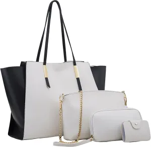 Women's Purses And Handbags Large Capacity Shoulder Bag Fashion Tote Handbag Soft Faux Pu Leather Wallet 4Pcs