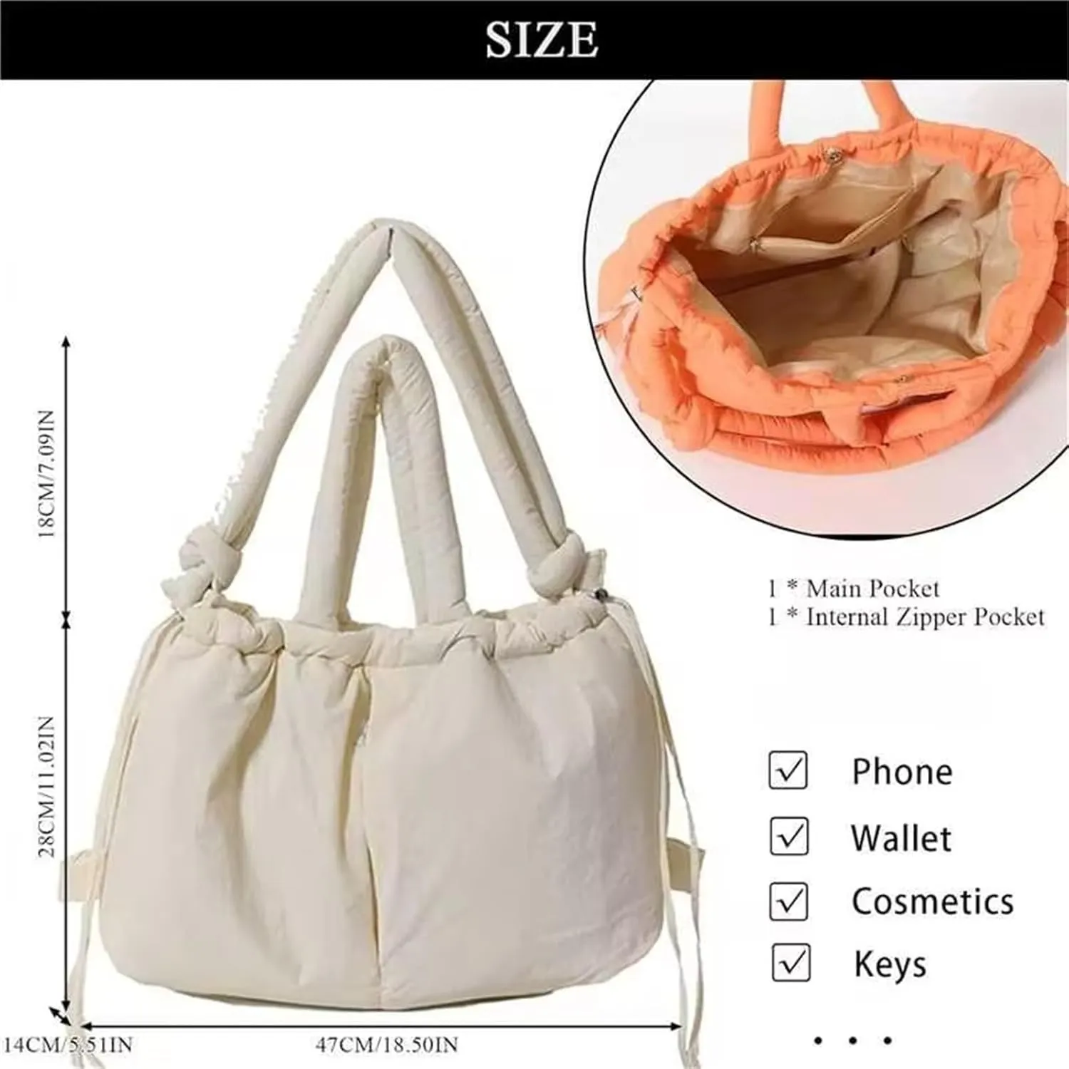 Women's Purses And Handbags Small Capacity Lightweight Drawstring PUffer Tote Bag Casual Fashion Daily Handbag