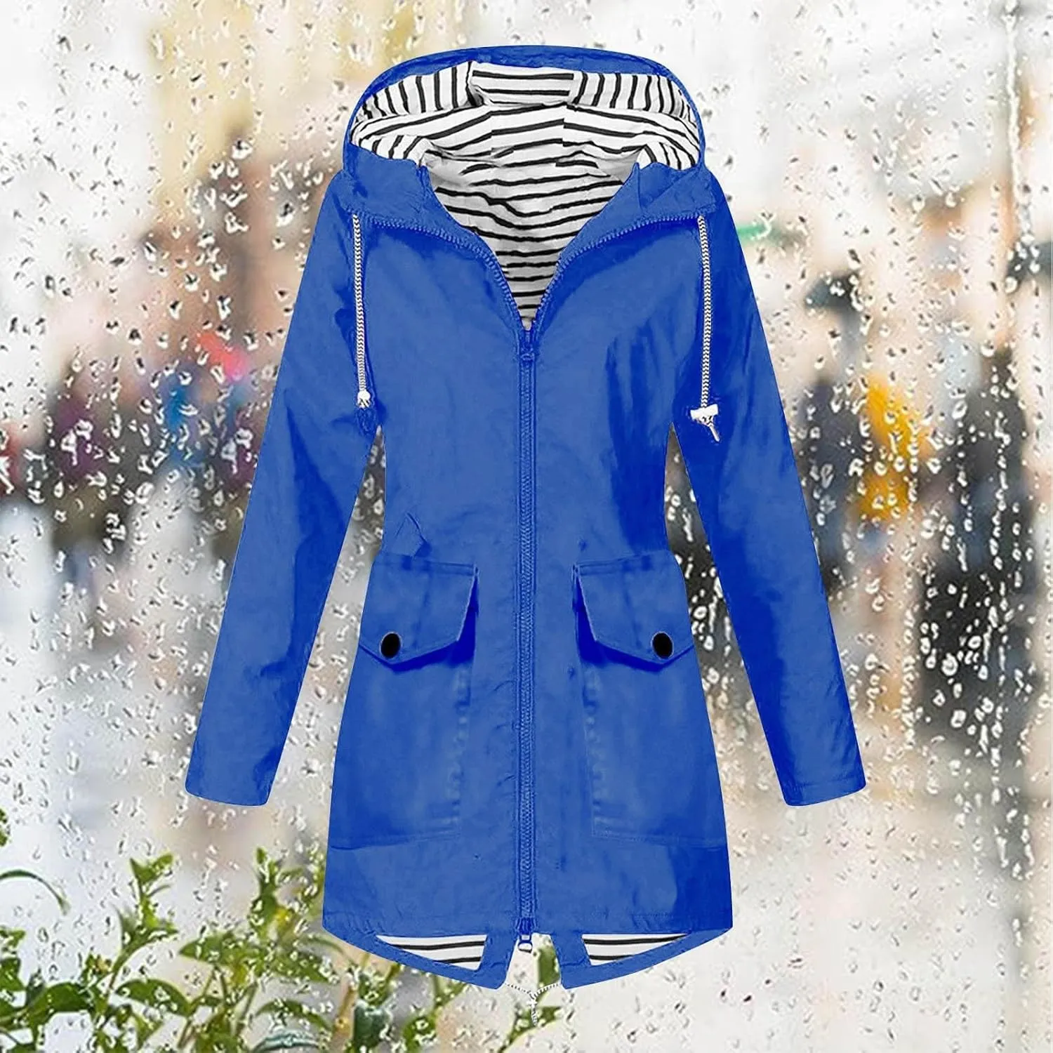 Women's Rain Jacket Waterproof Raincoat Windbreaker Outdoor Trench Coat,S-5XL