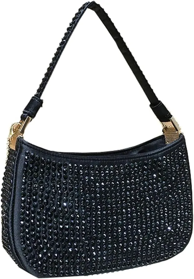 Womens Rhinestone Evening Bags Shinny Crescent Clutch Purse Crossbody Shoulder Satchel Small Handbag for Wedding Party
