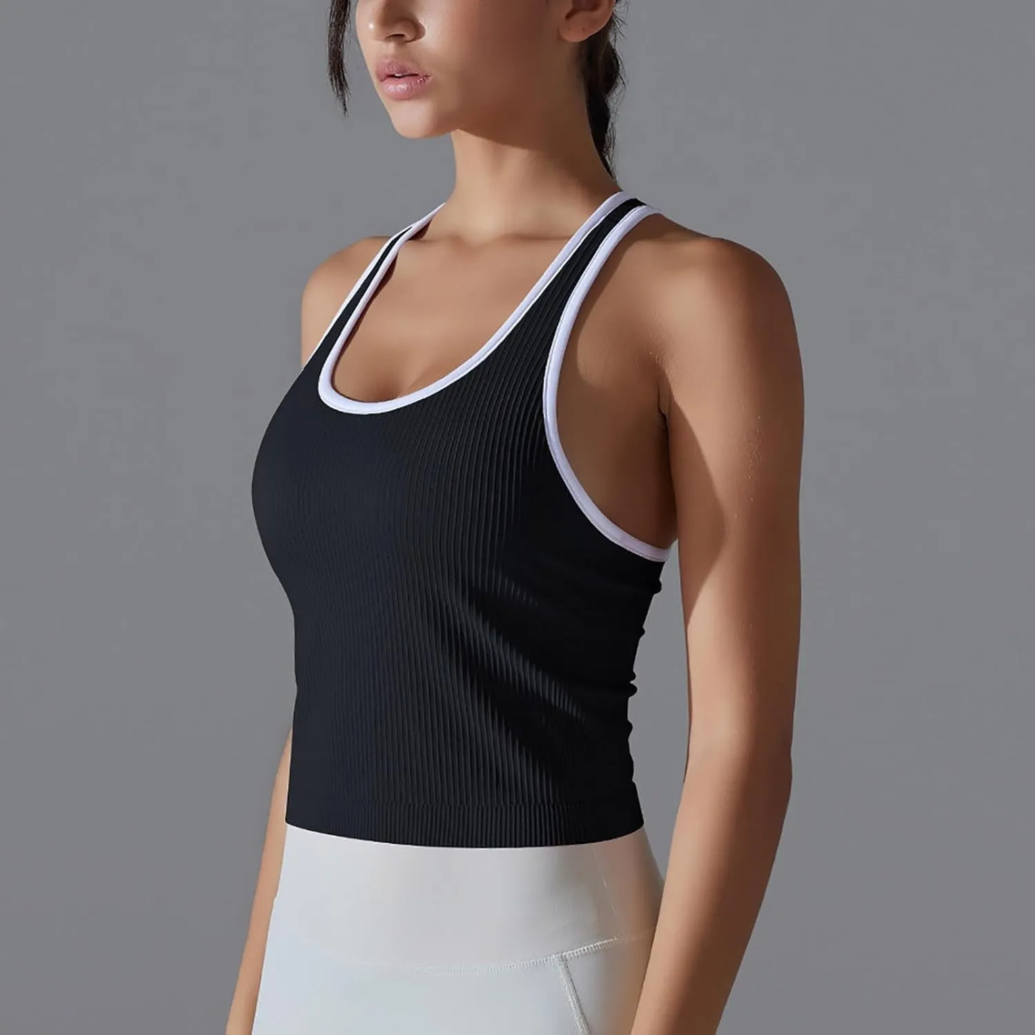Women's Ribbed Workout Shirts Summer Light Elastic Racerback Tank Tops Casual Sleeveless Slim Comfy Yoga Blouse