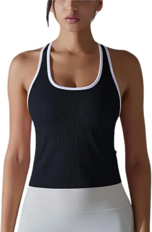 Women's Ribbed Workout Shirts Summer Light Elastic Racerback Tank Tops Casual Sleeveless Slim Comfy Yoga Blouse