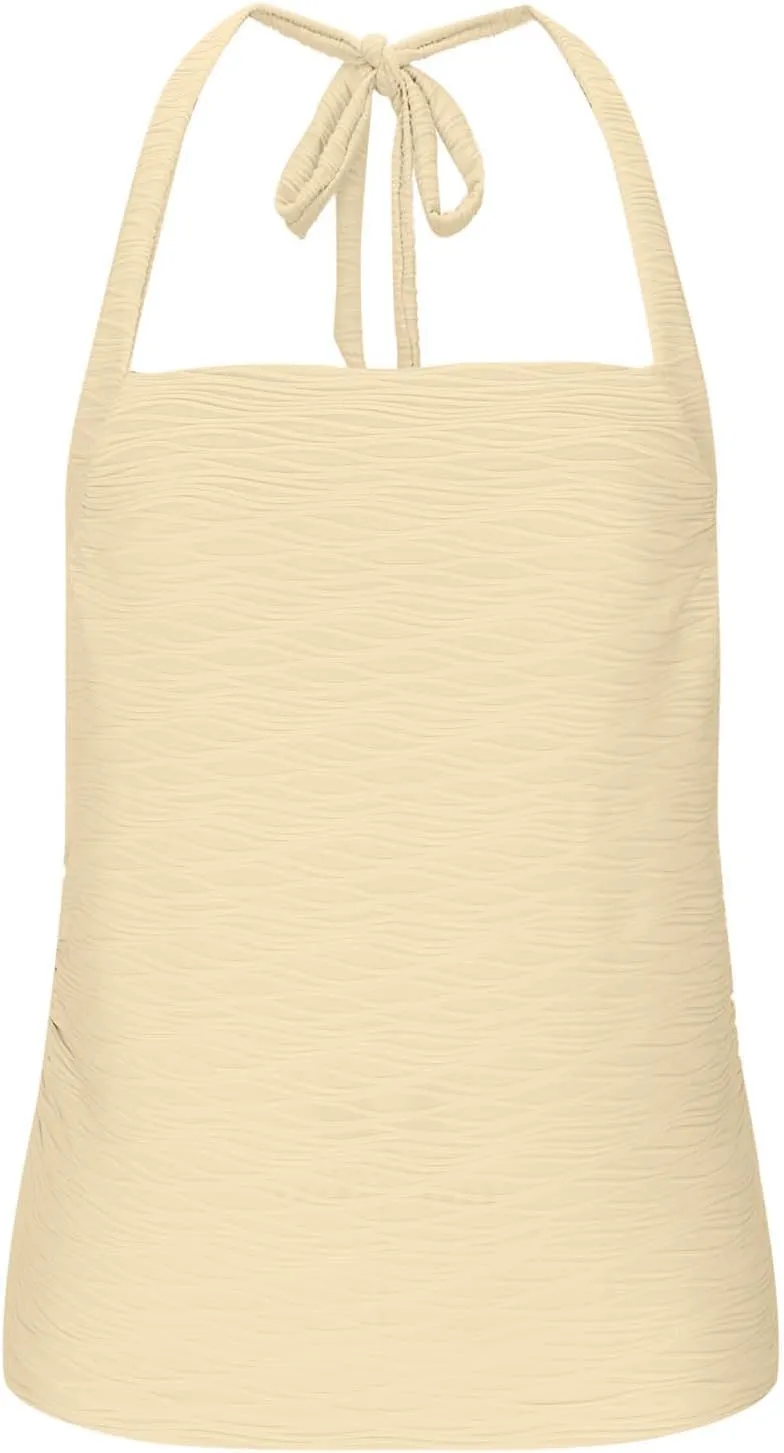 Women's Ruched Halterneck Y2K Crop Tops Tie Back Sleeveless Slim Fit Cami Top Teen Girls Textured Square Neck Shirts