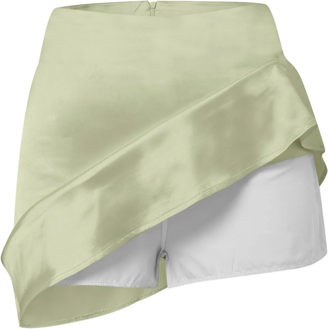 Women's Satin Elastic High Waist Zipper Skorts Versatile Stretchy Skirt Flared Casual A Line Mini Skirts Built in Shorts